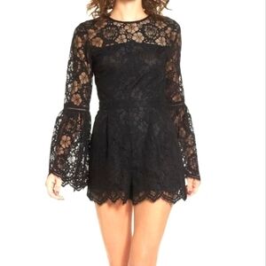 Lost +Wander black lace bell sleeves romper size S